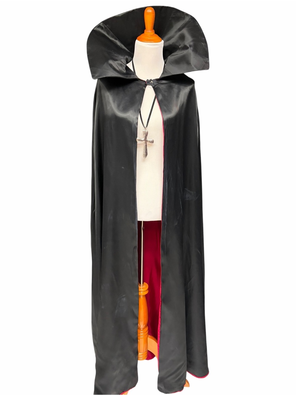 Vintage Vampire Cape Black & Red Full Length Stand-Up Collar Halloween Costume